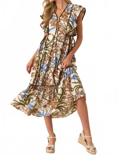 Entro Bree Floral Midi Dress In Brown