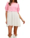 Entro Brenda Two-tone Pleated Eyelet Mini Dress In Pink