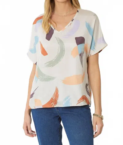 Entro Brushstroke V-neck Top In Natural In Multi