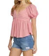 Entro Bubble Sleeve Babydoll Top In Pink In Pink