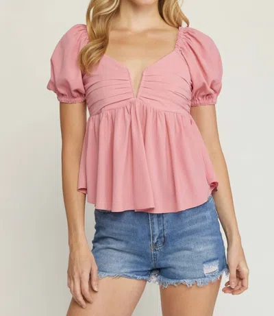 Entro Bubble Sleeve Babydoll Top In Pink