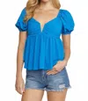 Entro Bubble Sleeve Babydoll Top In Royal In Blue