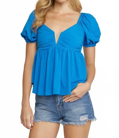 Entro Bubble Sleeve Babydoll Top In Royal In Blue