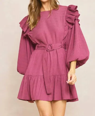 Entro Bubble Sleeve Dress In Plum In Pink