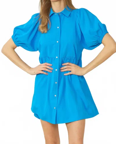 Entro Bubble Sleeve Mini Dress In Blue