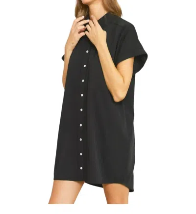 Entro Button Down Collared Dress In Black