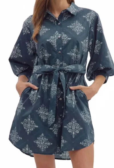 Entro Button Down Mini Dress In Navy In Blue