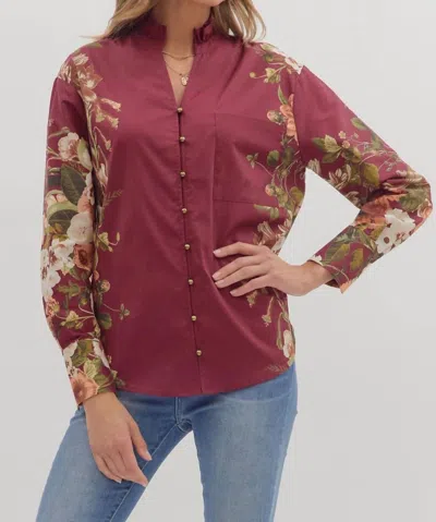 Entro Button Front Botanical Top In Dry Pinot Nior In Multi