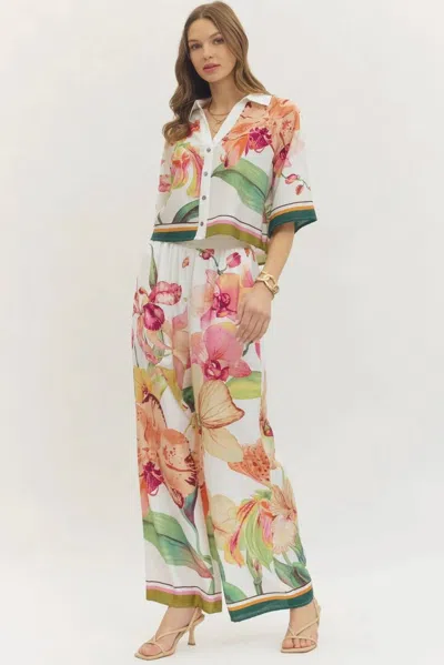 Entro Button Front Floral Blouse In Orchid Garden In Multi