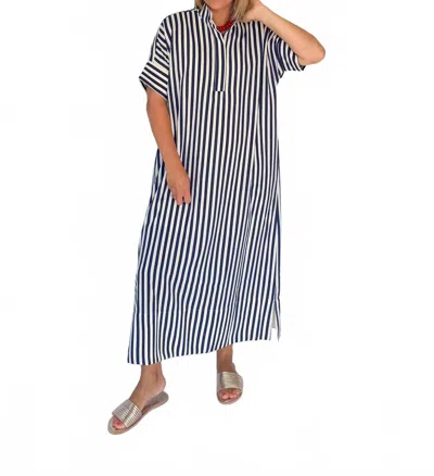 Entro Button Front Midi Shirt Dress In Navy Stripe In Blue