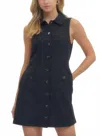 Entro Solid Sleeveless Mini Button Dress In Black In Black