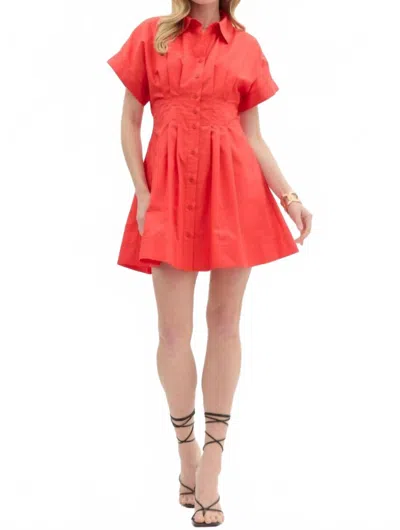 Entro Button Front Pleated Dress In Red