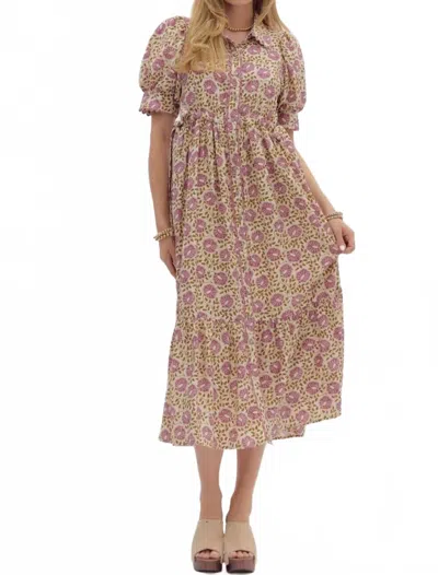 Entro Button Front Scallop Trim Midi Dress In Orchid Floral In Multi