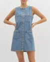 Entro Button Front Sleeveless Dress In Denim In Blue