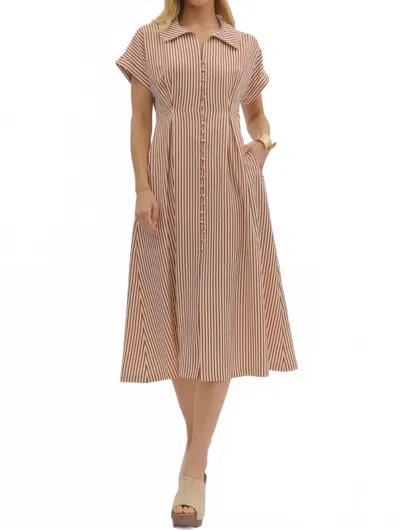 Entro Button Front Stripe Dress In Beige In Neutral
