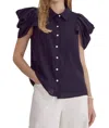 Entro Button Up Collared Top In Navy In Blue