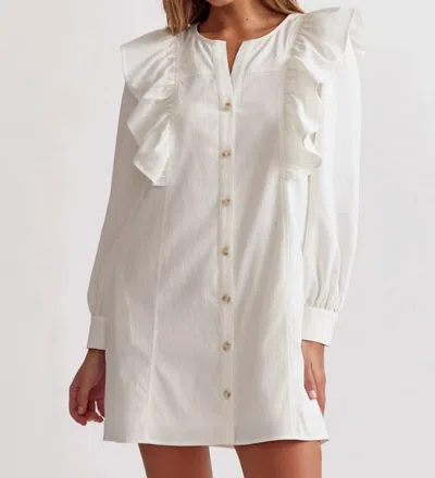 Entro Button Up Ruffle Detail Dress In White