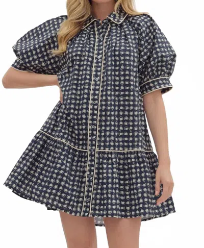 Entro Buttoned Detailed Geometric Mini Dress In Navy In Multi