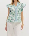 Entro Buttoned Down Flutter Floral Top In Blue In Blue