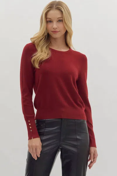 Entro Cab Button Detail Sweater In Burgundy In Red