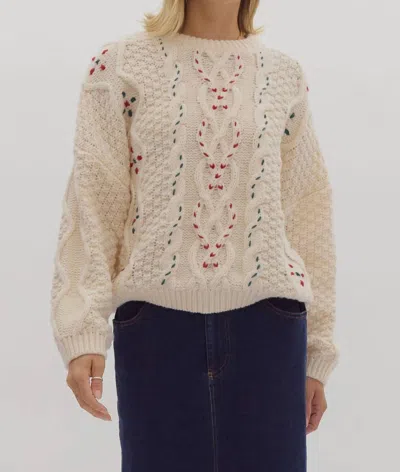 Entro Cable Knit Round Neck Sweater In Beige