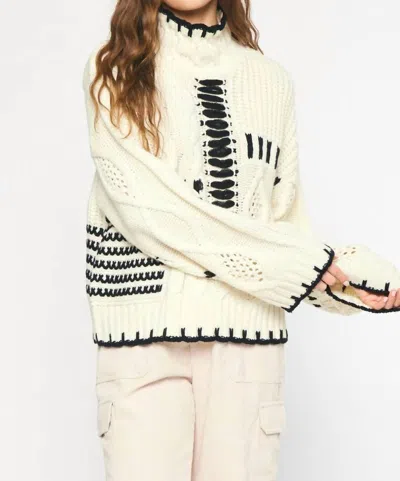 Entro Cable Knit Turtleneck Sweater In Cream In White