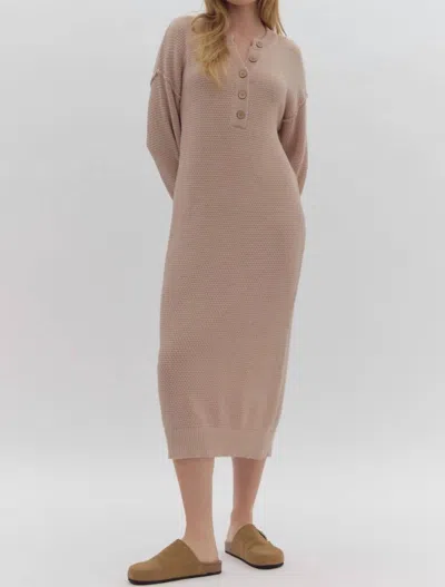 Entro Call Me Cozy Knitted Midi Dress In Taupe In Gray