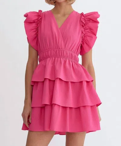 Entro Camellia Ruffled Dress In Pink In Metallic