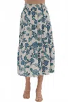 Entro Camille Floral Midi Skirt In Oyster, Peacock & Marine Navy In Multi