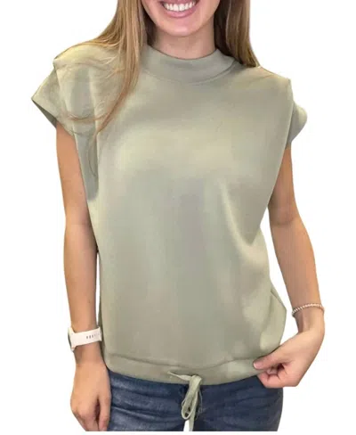 Entro Cap Sleeve Scuba Top In Olive In Green