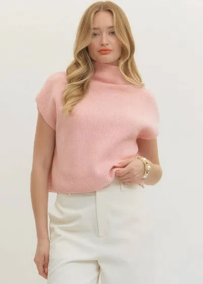 Entro Carie Mock Neck Sweater Knit Top In Blush Pink