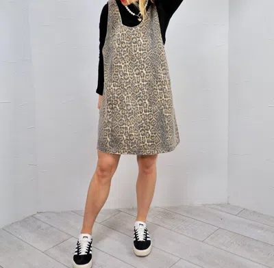 Entro Carly Leopard Denim Mini Dress In Brown
