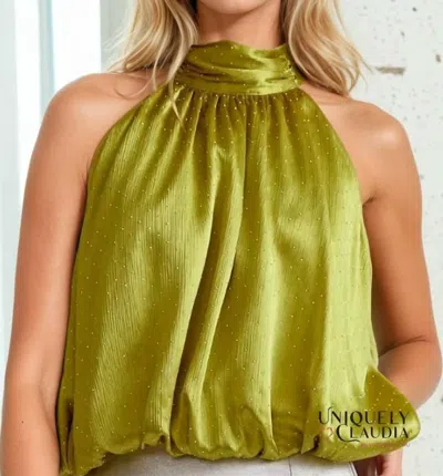 Entro Carola Embellished Halter Top In Martini Olive In Yellow