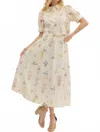 Entro Carolina Botanic Print Midi Skirt In Cream In White