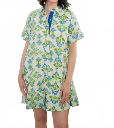 Entro Caroline Mini Dress In Jade Blockprint In Multi