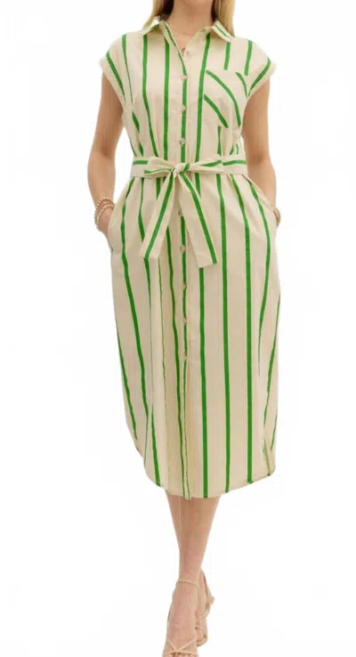 Entro Carson Stripe Midi Shirt Dress In Green