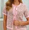 Entro Carynn Animal Print Short-sleeve Knit Cardigan In Pink In Pink