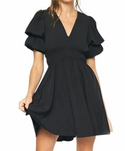 Entro Cassidy Double Layer Sleeves Babydoll Dress In Black