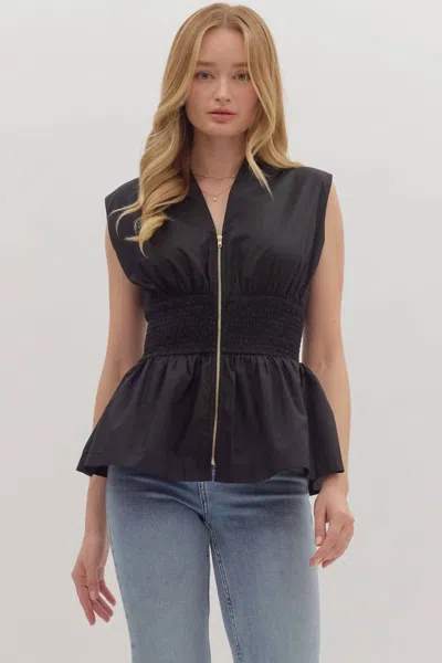 Entro Cassie Zip Front Top In Black