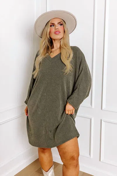 Entro Casual Chats Shift Dress - Plus In Olive In Green