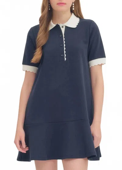 Entro Celia Scalloped Cotton Mini Dress In Navy In Blue