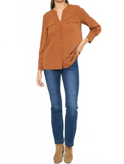 Entro Charli Button Up Top In Camel In Brown