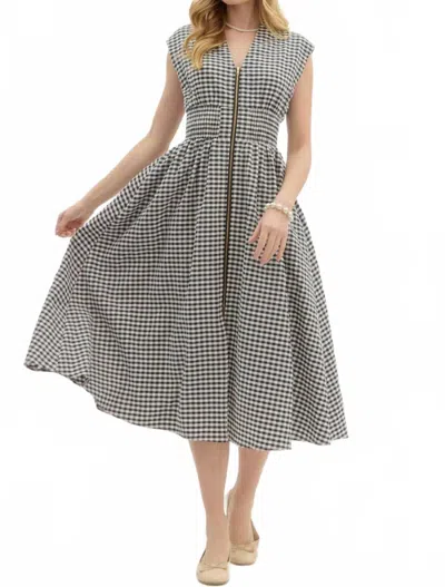 Entro Charlotte Gingham Midi Dress In Multi In Gray