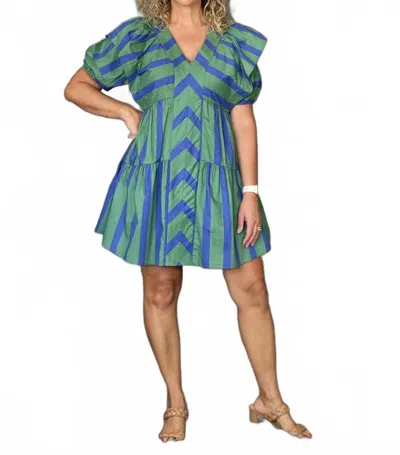Entro Charming Charleston Mini Dress In Green And Royal Blue In Multi