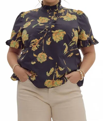 Entro Charming Floral Top - Plus In Black