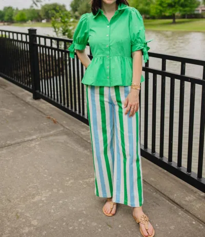 Entro Charolette Wide Leg Pants In Blue & Green