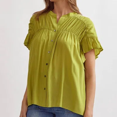 Entro Chartreuse Ruffled Top In Green