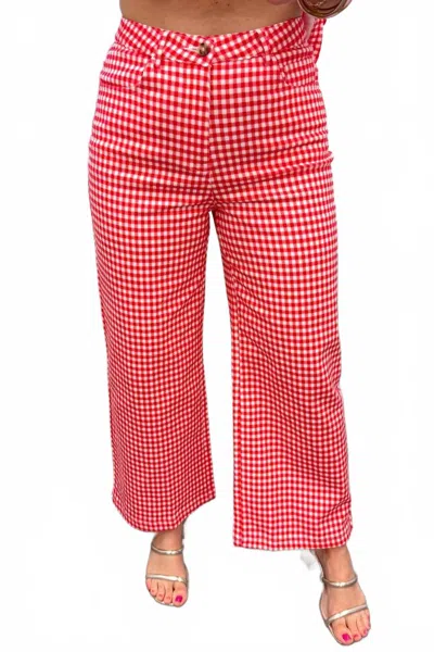 Entro Check Gingham Wide Leg Pants In Red