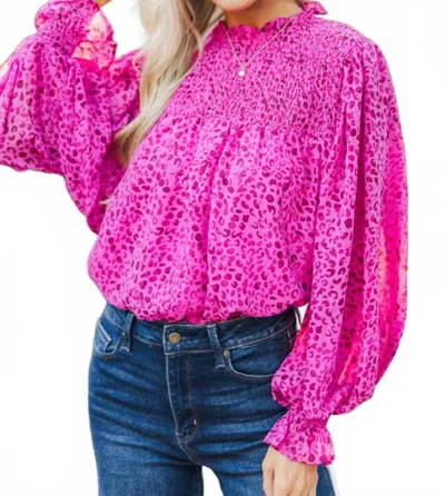 Entro Check You Out Leopard Blouse In Magenta In Pink