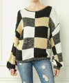Entro Checkered Plaid Sweater In Black Multi In Multi
